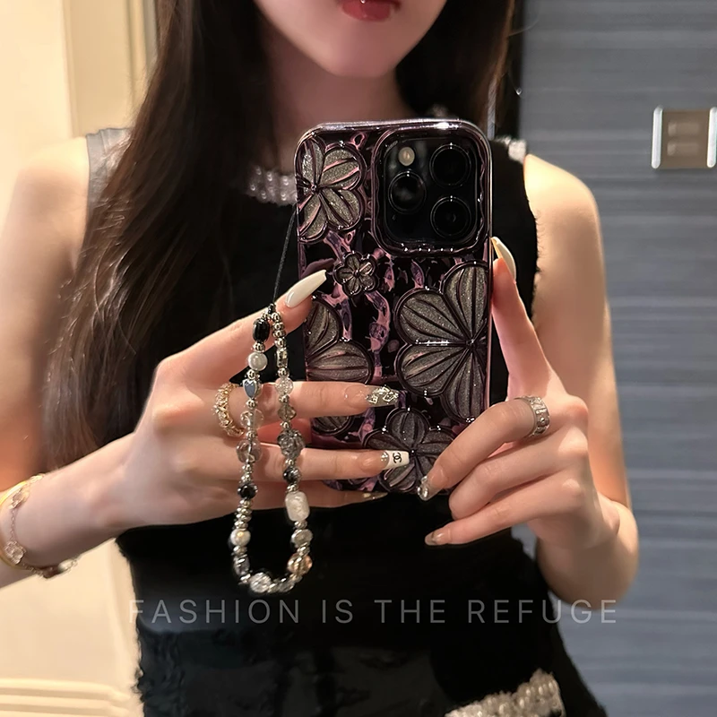 花朵闪粉苹果手机壳15promax新款iPhone14防摔13网红12女奢华创意