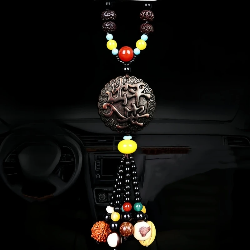 唐雕桃木汽车挂件车用内吊饰装饰创意木质男女车挂车载后视镜挂饰