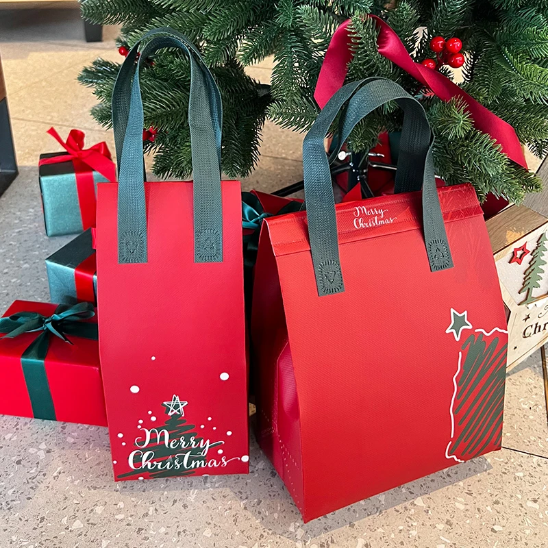 圣诞外卖打包袋保温冷奶茶咖啡蛋糕无纺布手提袋定制单双杯托包装