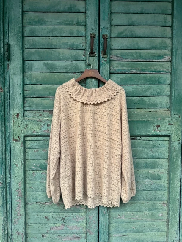 编号D251 花衣部落秋冬娃娃领复古厚款蕾丝打底衫