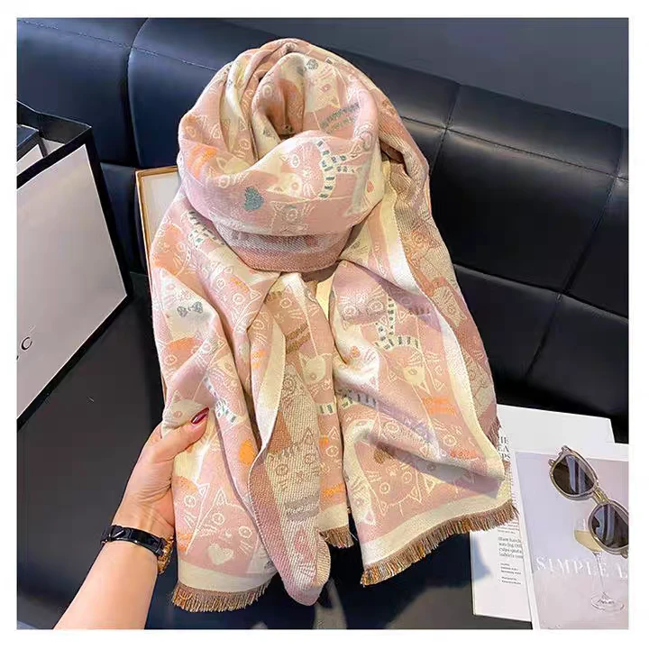 新款大脸猫加厚保暖时尚围巾气质百搭披肩双面洋气围脖空调披肩