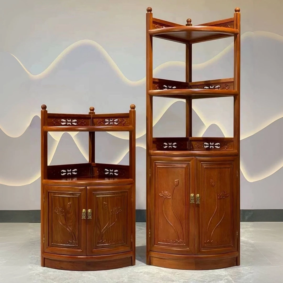 红木转角柜子菠萝格木墙角柜客厅全实木金花L木三角架储物茶水柜