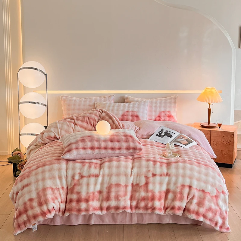 2024新款！！渐变彩泡泡仿兔绒四件套l