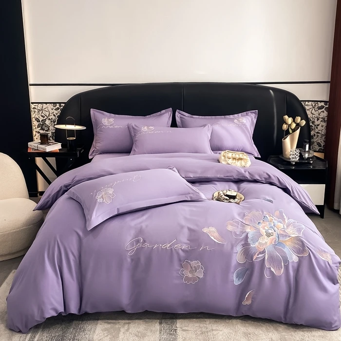 2024新款纯色高贵亲肤磨毛刺绣四件套H