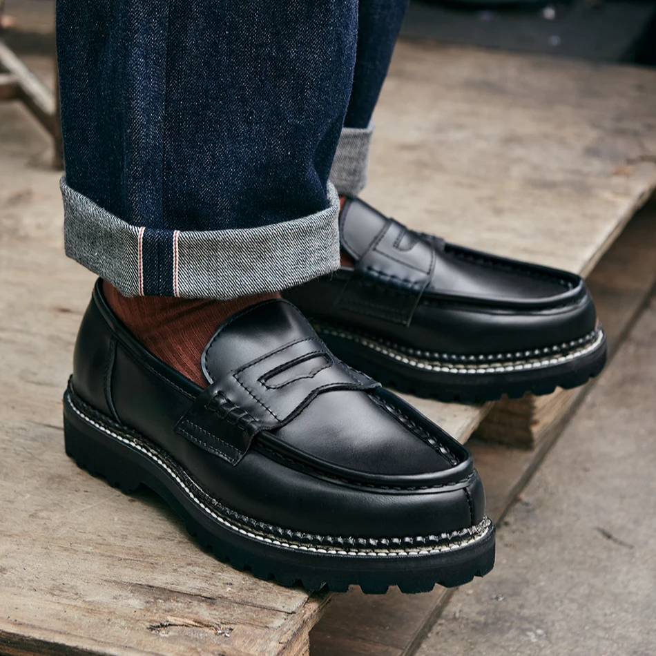 玩儿！Loafers ！秋夏新款固特异头层牛皮乐福鞋男懒人一脚蹬