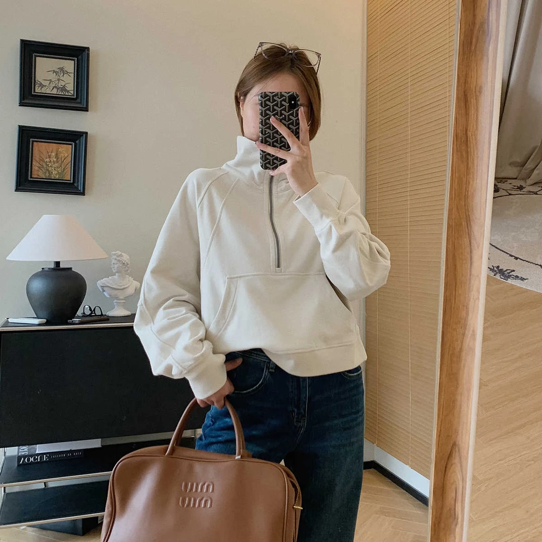 大叮自制清仓【售罄下架】小立领半开襟立体剪裁短款休闲卫衣！S5450