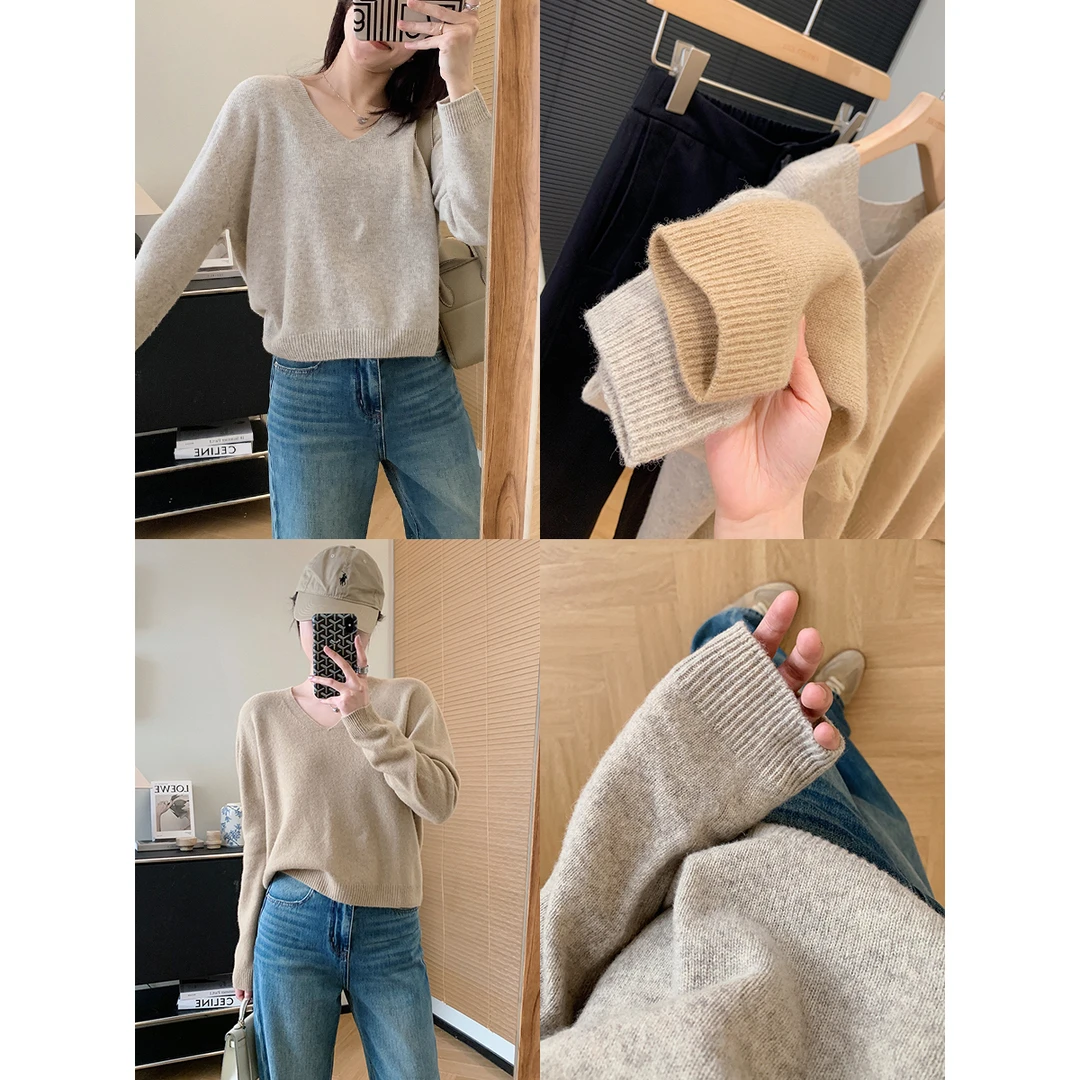 大叮自制 清仓！软糯全羊毛V领长袖套头毛衣！S4749