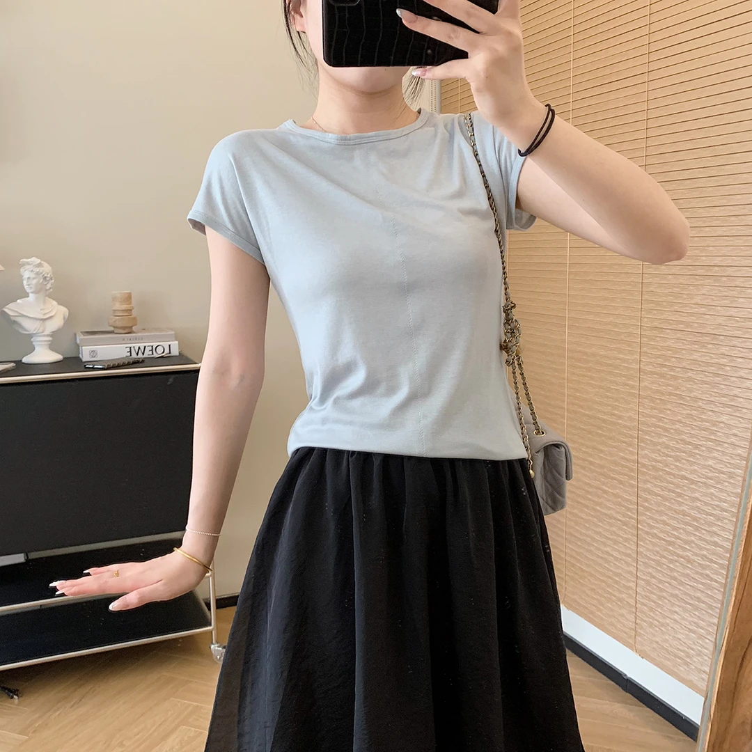 大叮自制清仓【凉感伊士曼】醋酸桑蚕丝莱赛尔拼缝弹力短袖！S5153