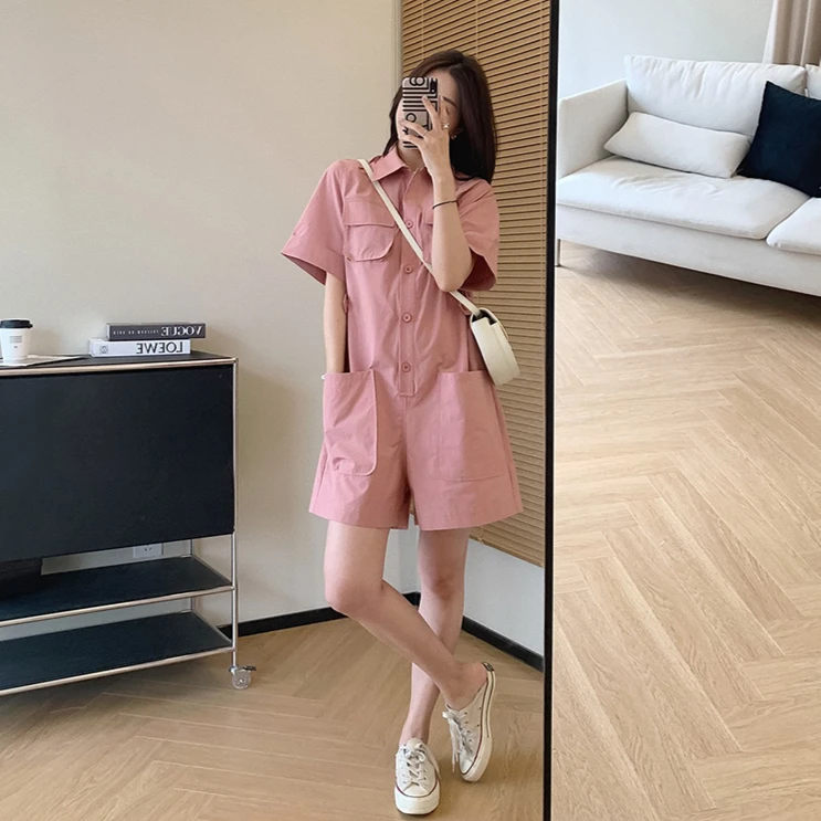 大叮自制 清仓！休闲翻领工装风夏令营时尚夏季连体裤套装 K1304