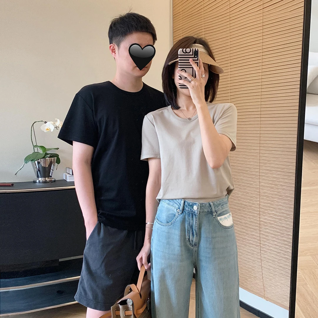 大叮自制 清仓！圆领纯色基础情侣百搭短袖T恤 S4101