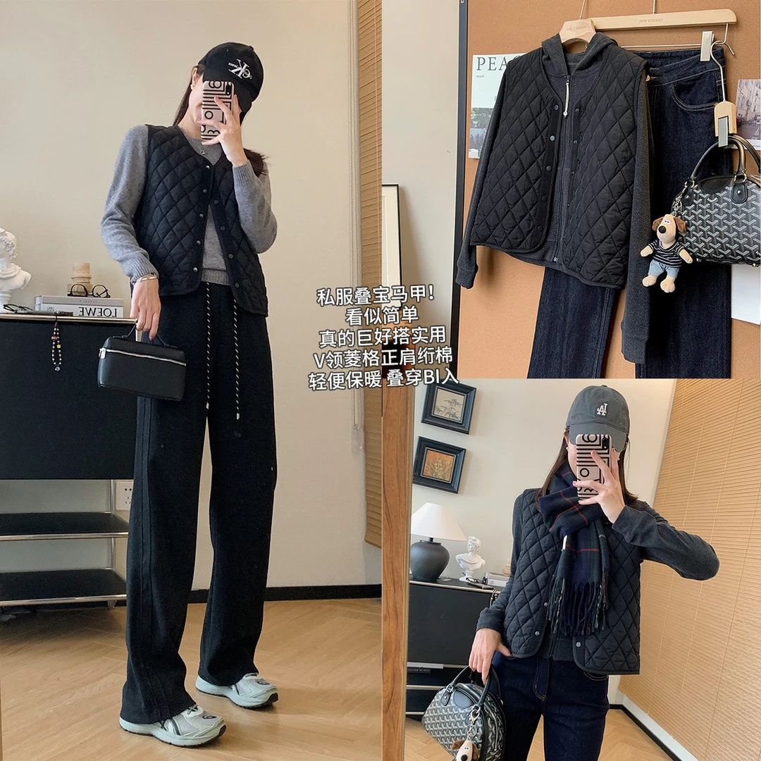 大叮自制清仓!【叠宝马甲】保暖V领菱格绗棉叠穿无袖马甲外套！S5445