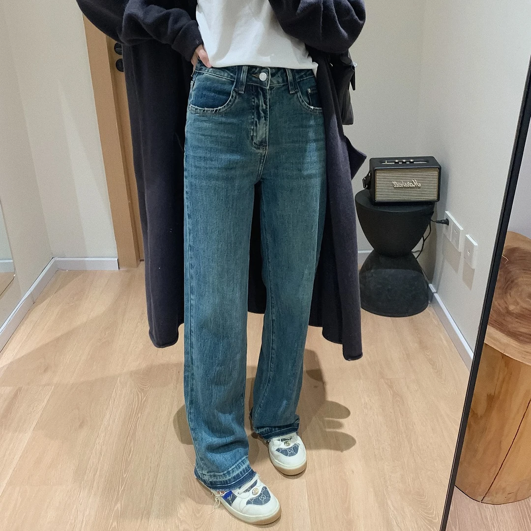 大叮自制 清仓！秋季复古水洗色高腰窄版阔腿裤 K1421