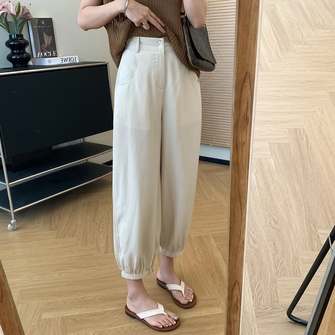 大叮自制清仓！亚麻薄款九分松紧腰休闲灯笼裤 K1343