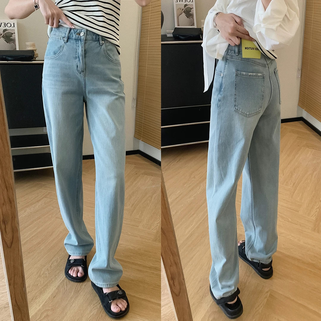 大叮自制清仓【海盐氧气蓝】四面弹莱卡窄版小个子直筒牛仔裤！K1630