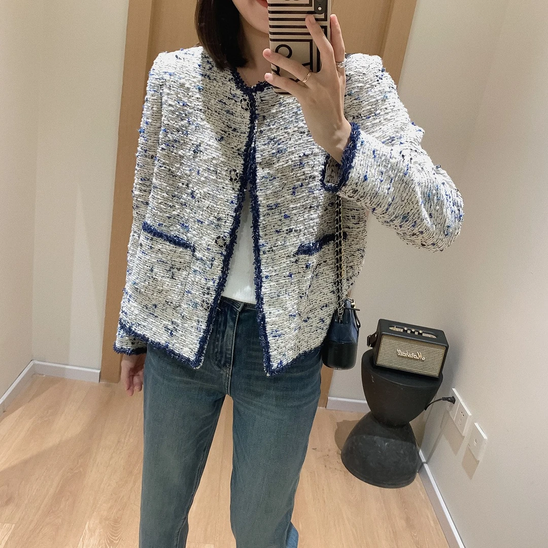 大叮自制清仓！双色编织山茶花宽松气质小香外套 S4265