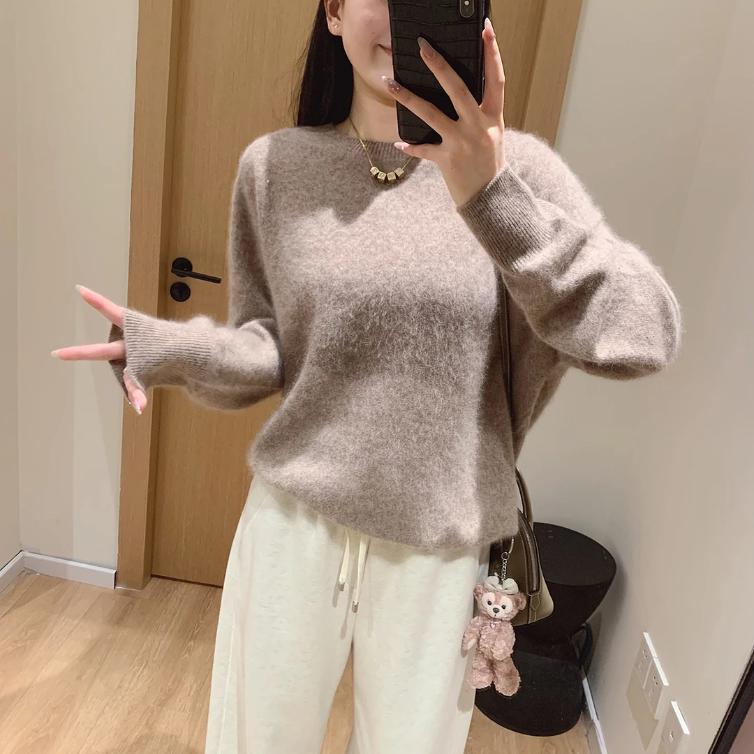 大叮自制清仓【绒雾感】无缝一体拉绒26支全羊毛圆领针织毛衣！S5483