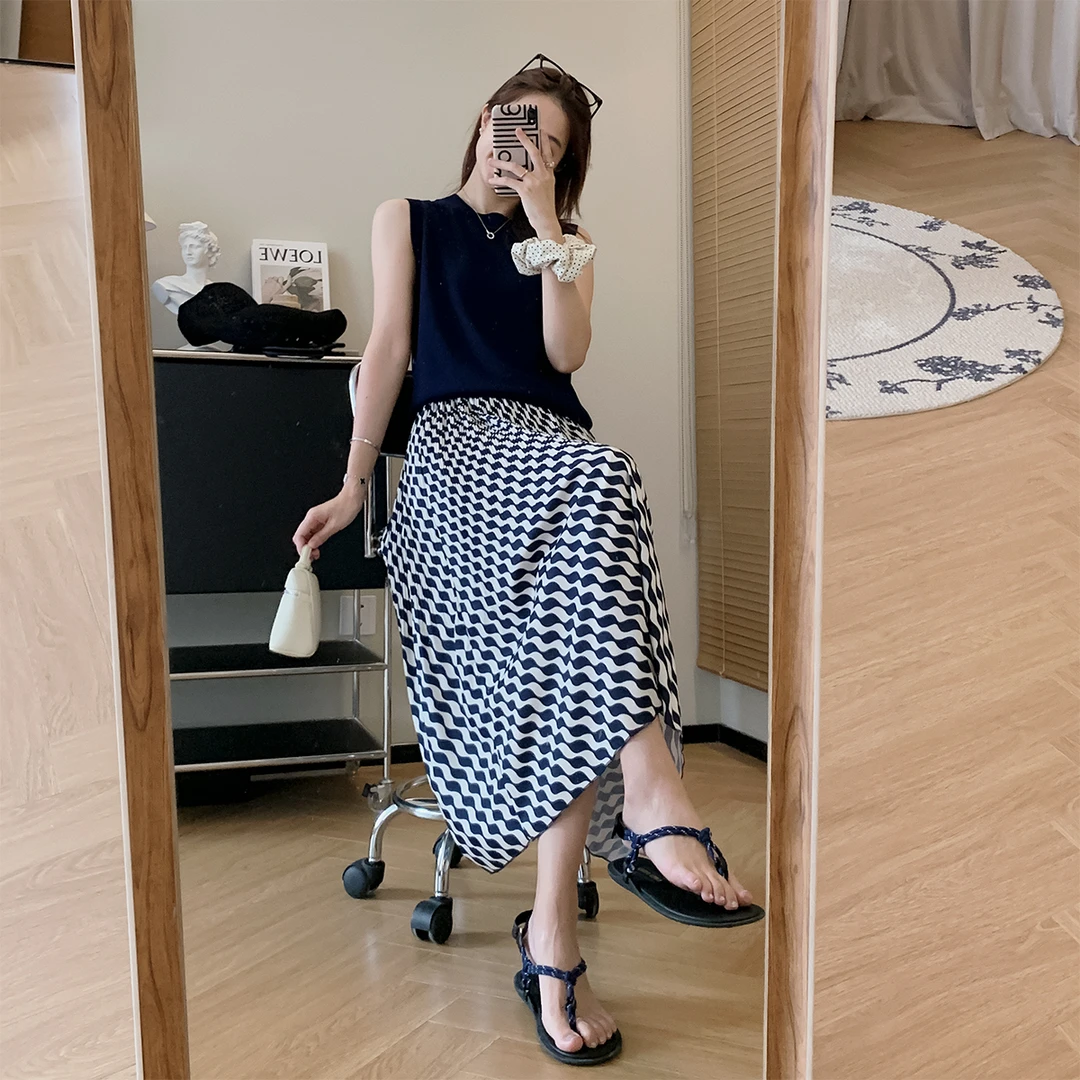 大叮自制清仓！【进口机压褶】夏季灵动艺术感波浪纹百褶半身裙！Q582