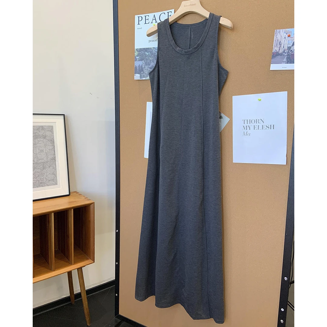 大叮自制清仓！立体剪裁显瘦鱼骨线中长款背心连衣裙！L722