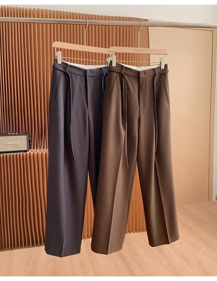 大叮自制 清仓！系带加厚设计师西裤女宽松阔腿休闲裤  K1183