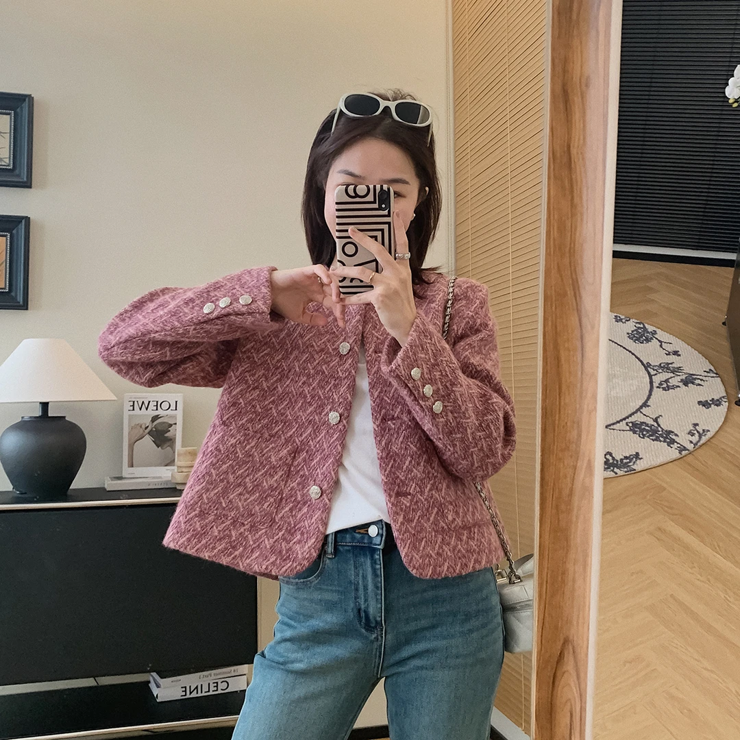 大叮自制清仓！羊毛编织人字纹正肩小香外套 S4802