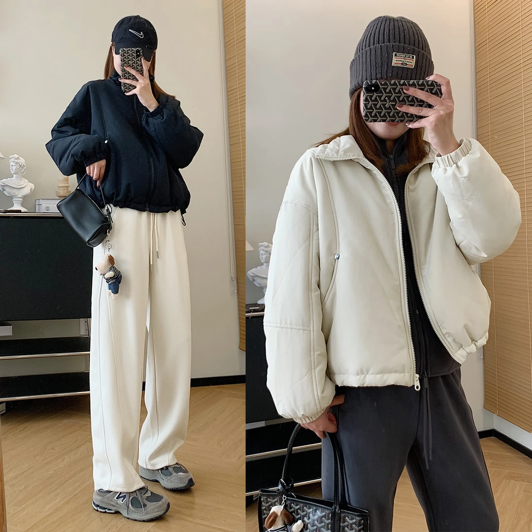 大叮自制清仓【日系简约】防风抽绳小立领弧形分割夹克棉服！S5567