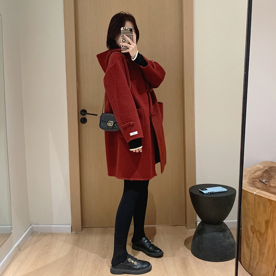 大叮自制  清仓！高支羊毛双面呢连帽长款呢大衣外套 S4730