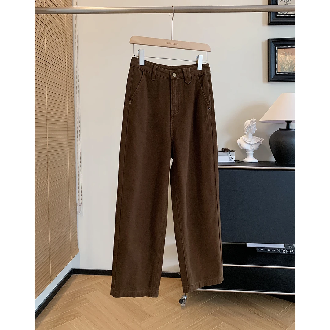 大叮自制清仓！日系咖色系遮肉显瘦九分直筒牛仔裤！K1756