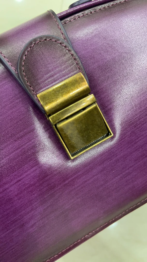 新款植柔牛皮手工定型夹子包大手提包复古斜挎女包紫色时尚