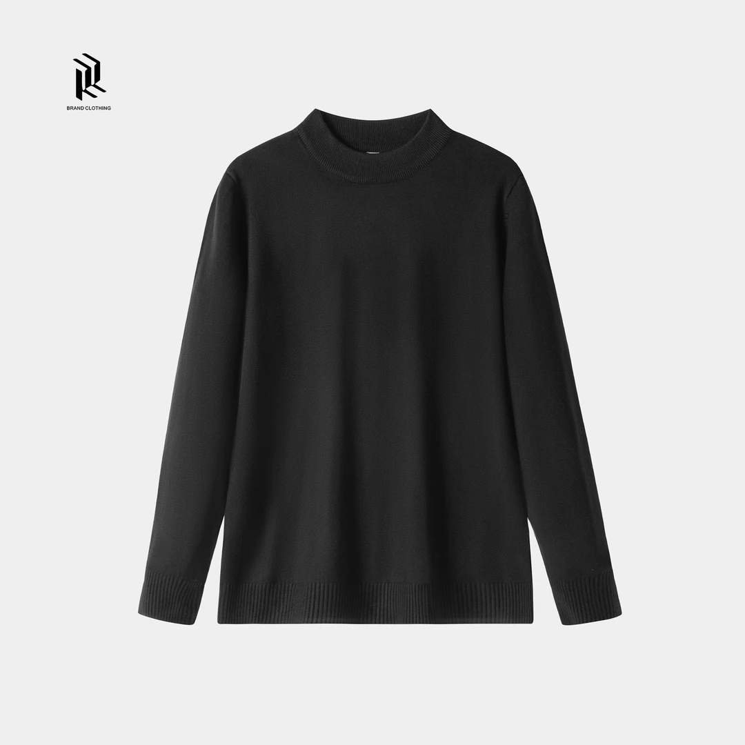 【RHETT KELLEY】黑白冬季法拉绒毛混纺长袖针织衫休闲半高领打底