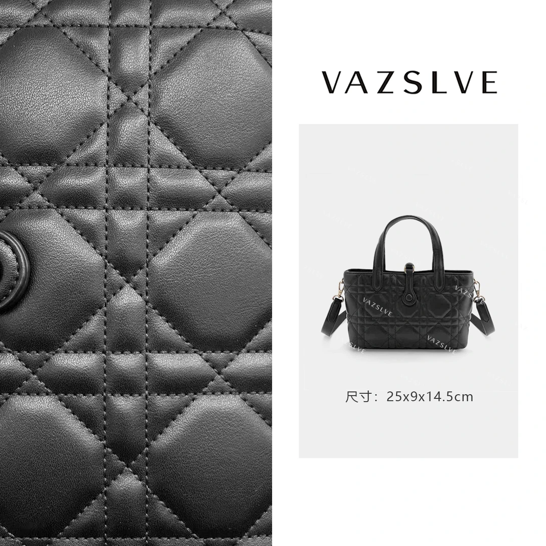 SKL-5179-黑色秋冬菱格轻奢慵懒松弛手提女包