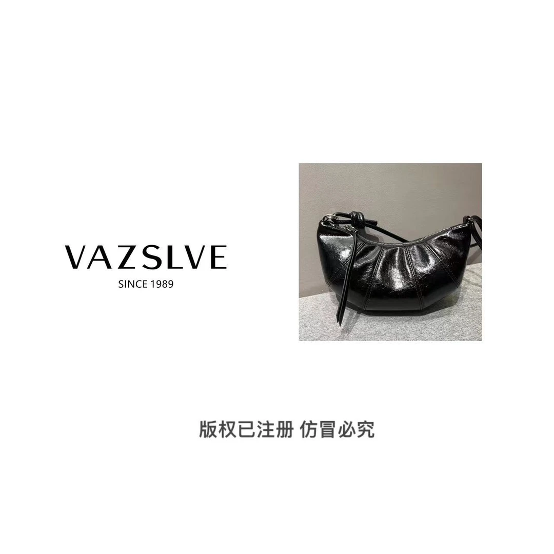 VAZSLVE/原创设计 春夏新款复古真皮轻奢单肩包#LZ-99068-黑色