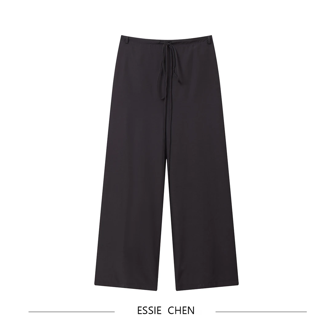 ESSIE-时尚百搭简约宽松舒适高腰黑色垂感显瘦早秋直筒阔腿长裤