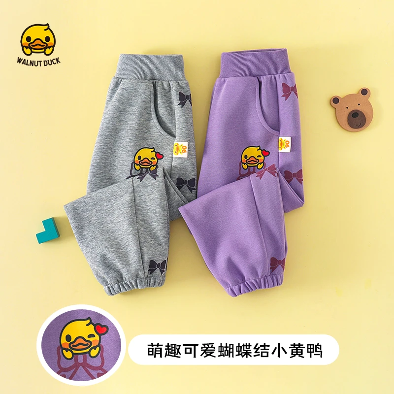 WALNUTDUCK2025春秋新款儿童百搭小黄鸭蝴蝶结休闲运动裤4K207