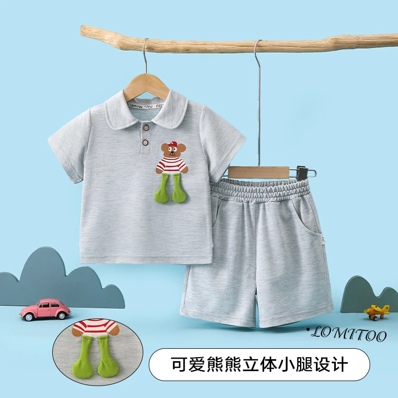 lomitoo/洛米兔2024夏季新款洋气潮童小熊套装简约时尚百搭 4Z100