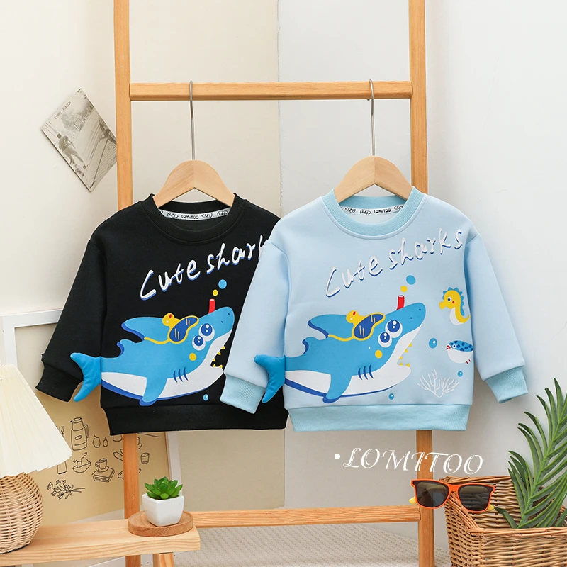 lomitoo/洛米兔2023秋季儿童立体鲨鱼卫衣圆领休闲长袖上衣9081