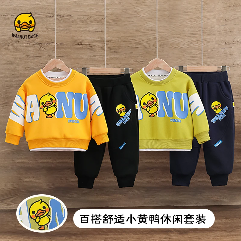 WALNUTDUCK2025春季小黄鸭大字母假两件休闲卫衣套装4Z135