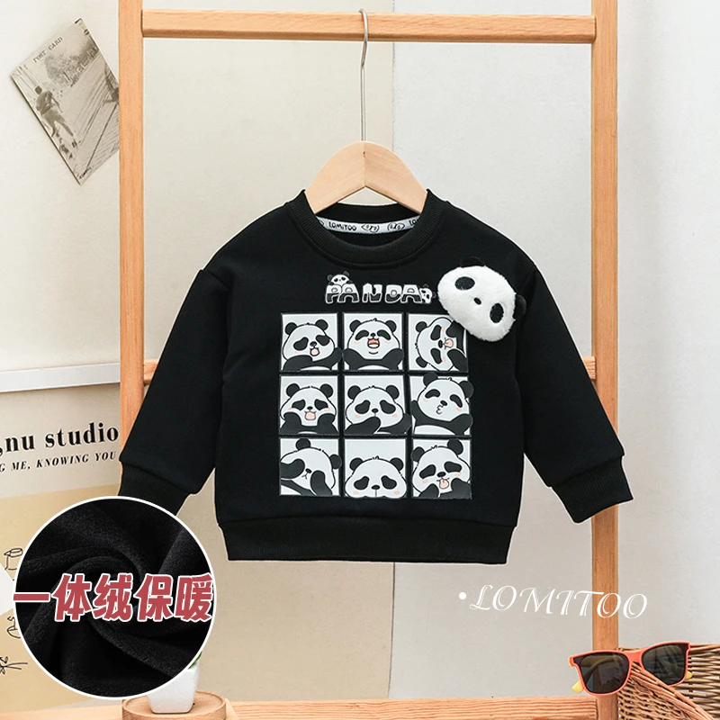 lomitoo/洛米兔2023冬季九宫格熊猫加绒保暖卫衣9135