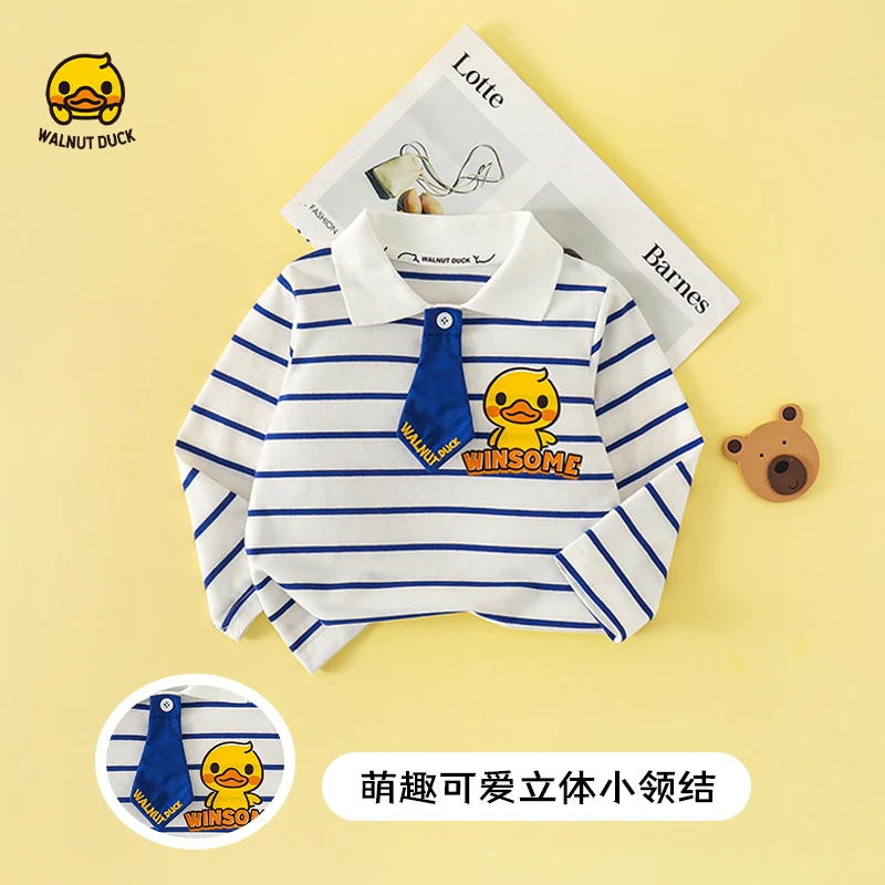 WALNUTDUCK2024秋季新款儿童休闲小绅士领带鸭时尚长袖衫4T330