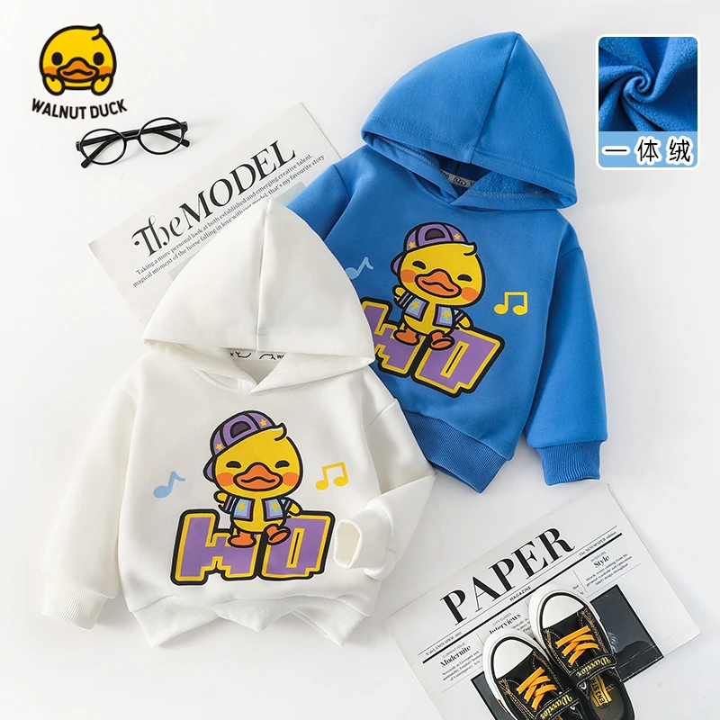 WALNUTDUCK2023冬季新款儿童连帽卡通音乐鸭加绒卫衣5342
