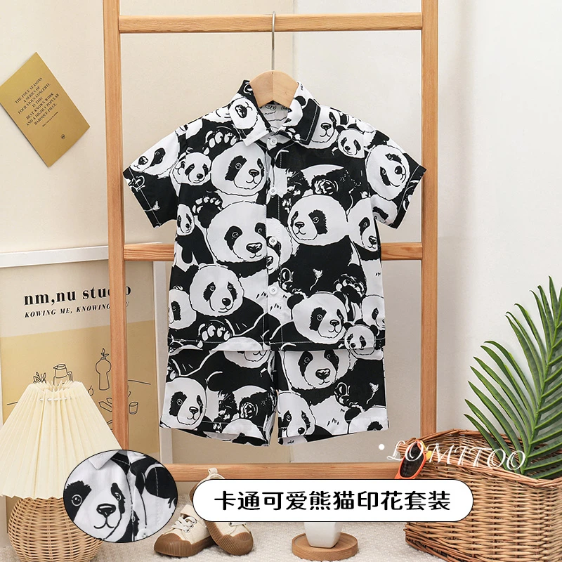 【专柜清货】2025夏季新款夏款洋气时尚国潮熊猫衬衣套装4Z067