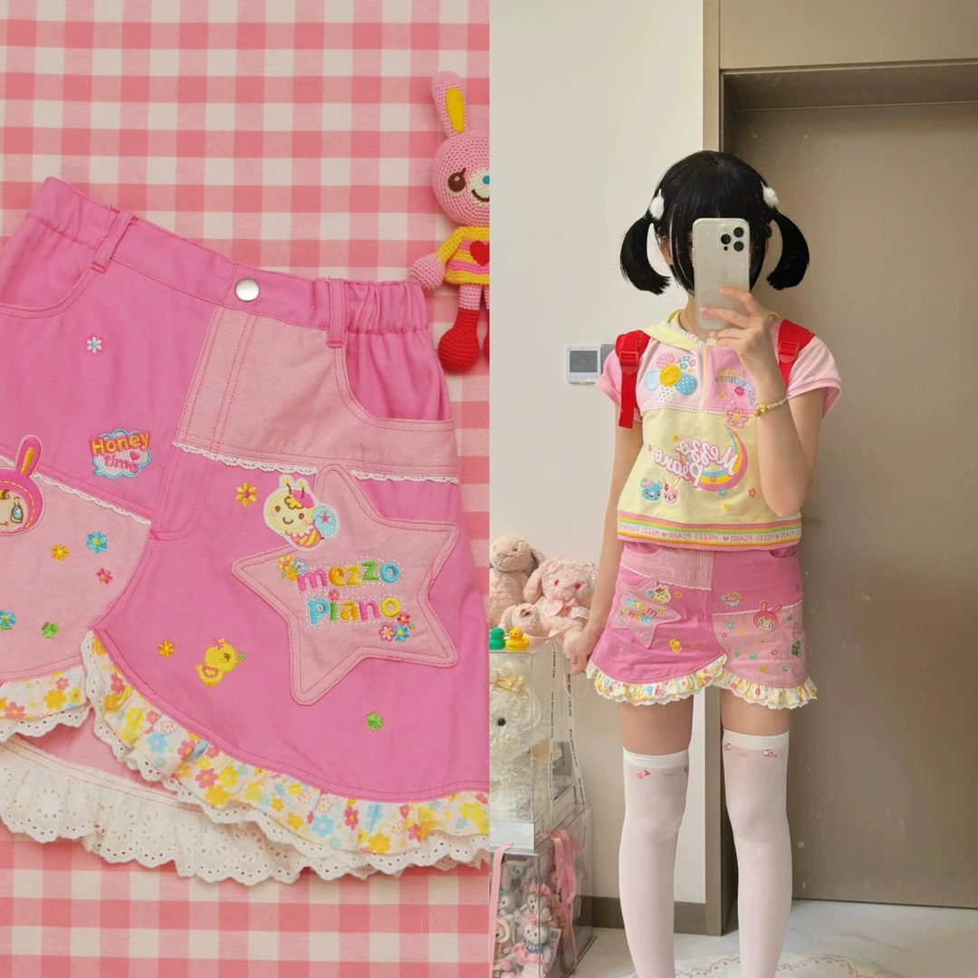 日系y2k可爱粉色卫衣软妹风牛仔裙呐咔呐咿少女萝莉女儿服多巴胺