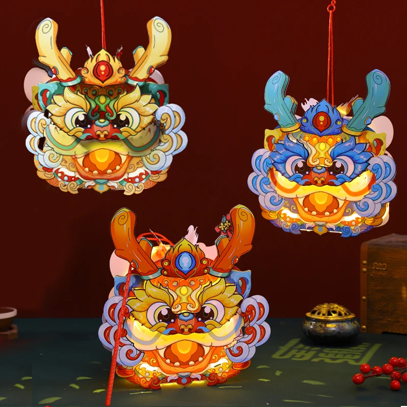 龙年新年手提灯笼国潮灯笼手工diy儿童制作材料包春节手提花灯