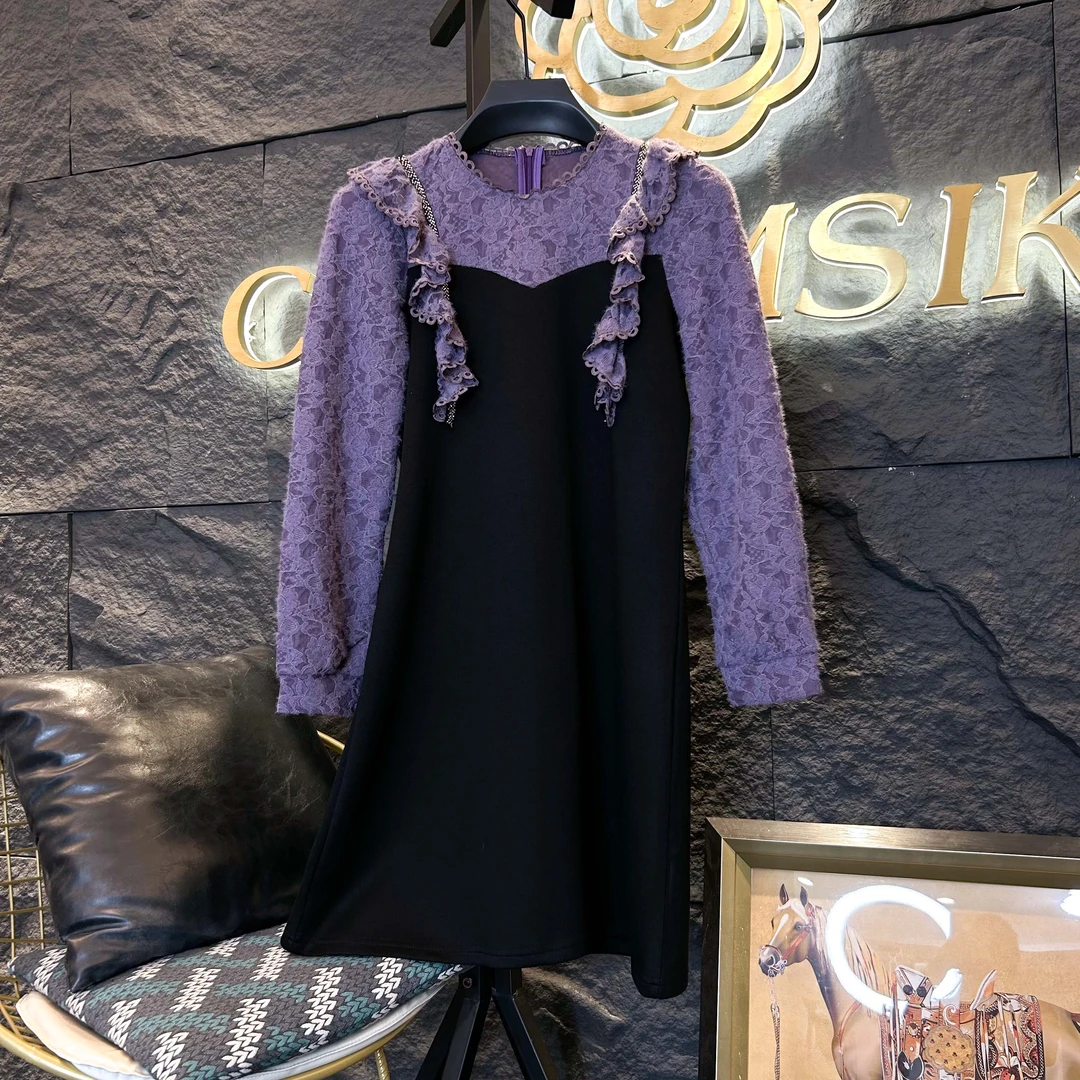 火火3761-1新款法式减龄风时尚高级感绝美撞色拼接显瘦连衣裙