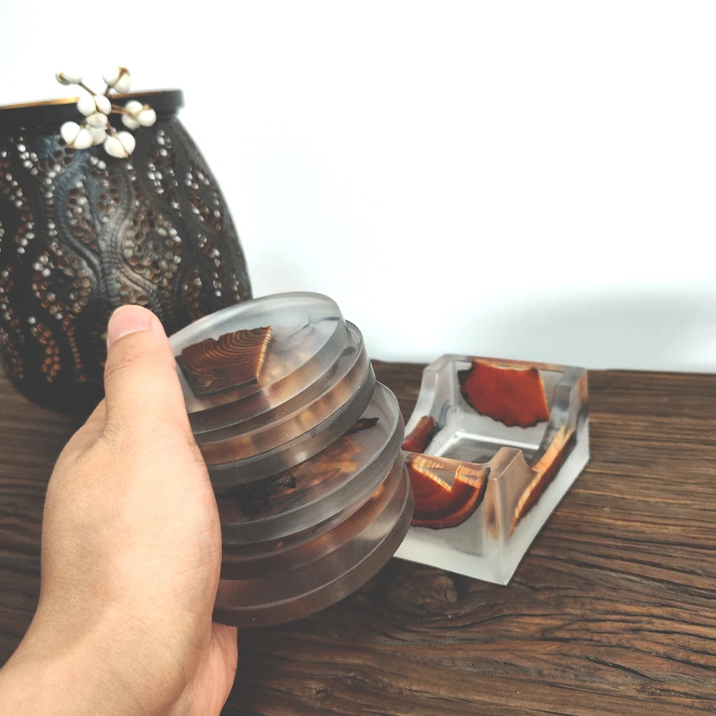 自然风丨树脂水墨茶杯隔热垫丨原木片摆件