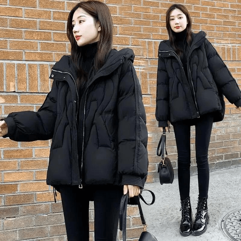 黑色显瘦羽绒服女连帽白鸭绒外套2023新款女装冬季宽松短款小个子