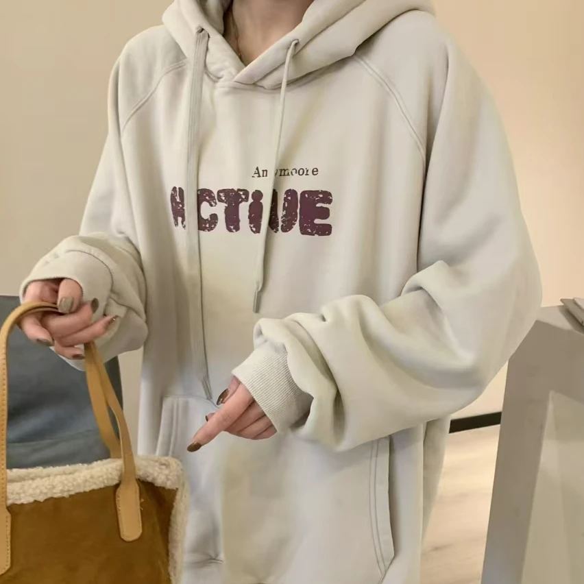 【棉花糖】女士长款ACTIUE连帽加绒卫衣3820