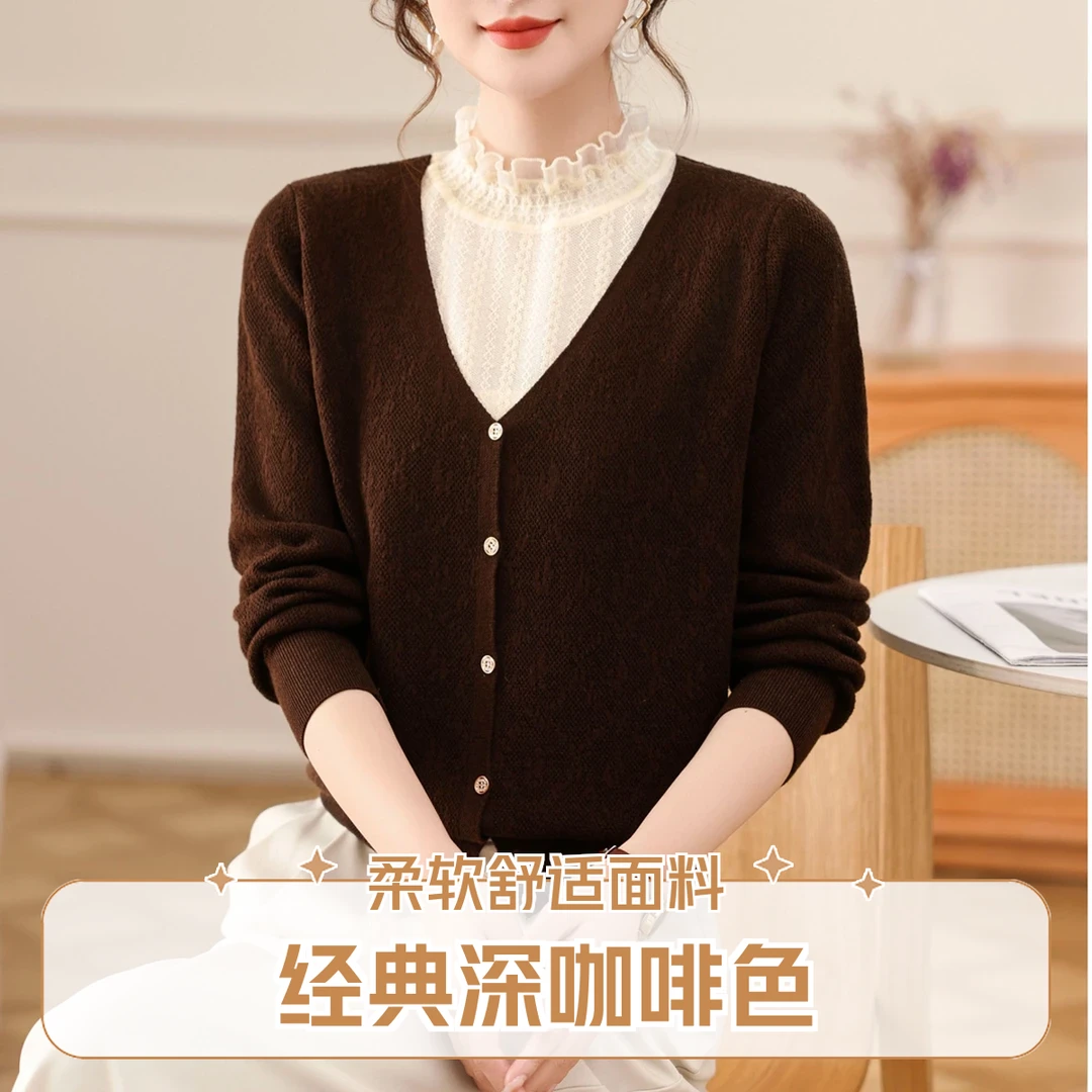 【大码】秋冬新款假两件套气质圆领上衣女宽松针织打底衫