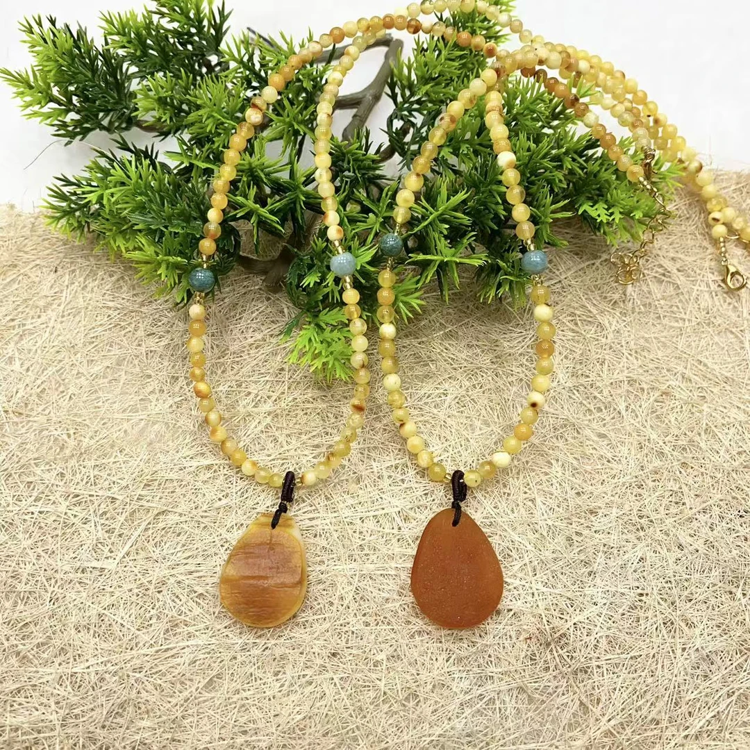 天然蜜蜡珠链+蜜蜡原皮吊坠颈饰多样性发一 00925