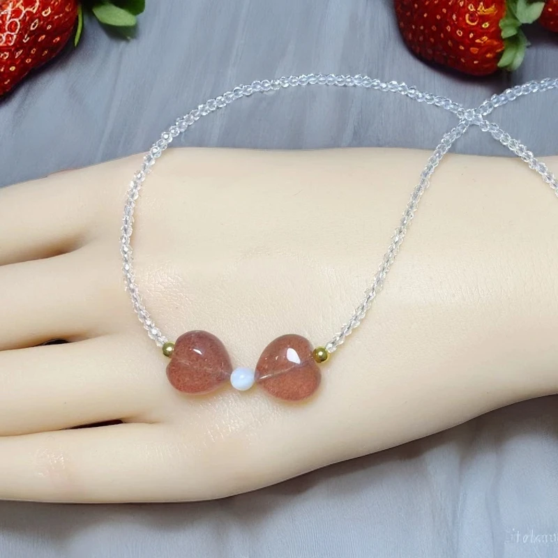 精美草莓晶 心心相印 两情相悦 时尚简约清新甜美项链锁骨链00654