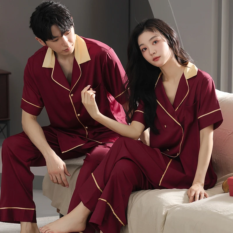 情侣睡衣红色冰丝短袖女夏季结婚男本命年新婚陪嫁喜庆家居服套装